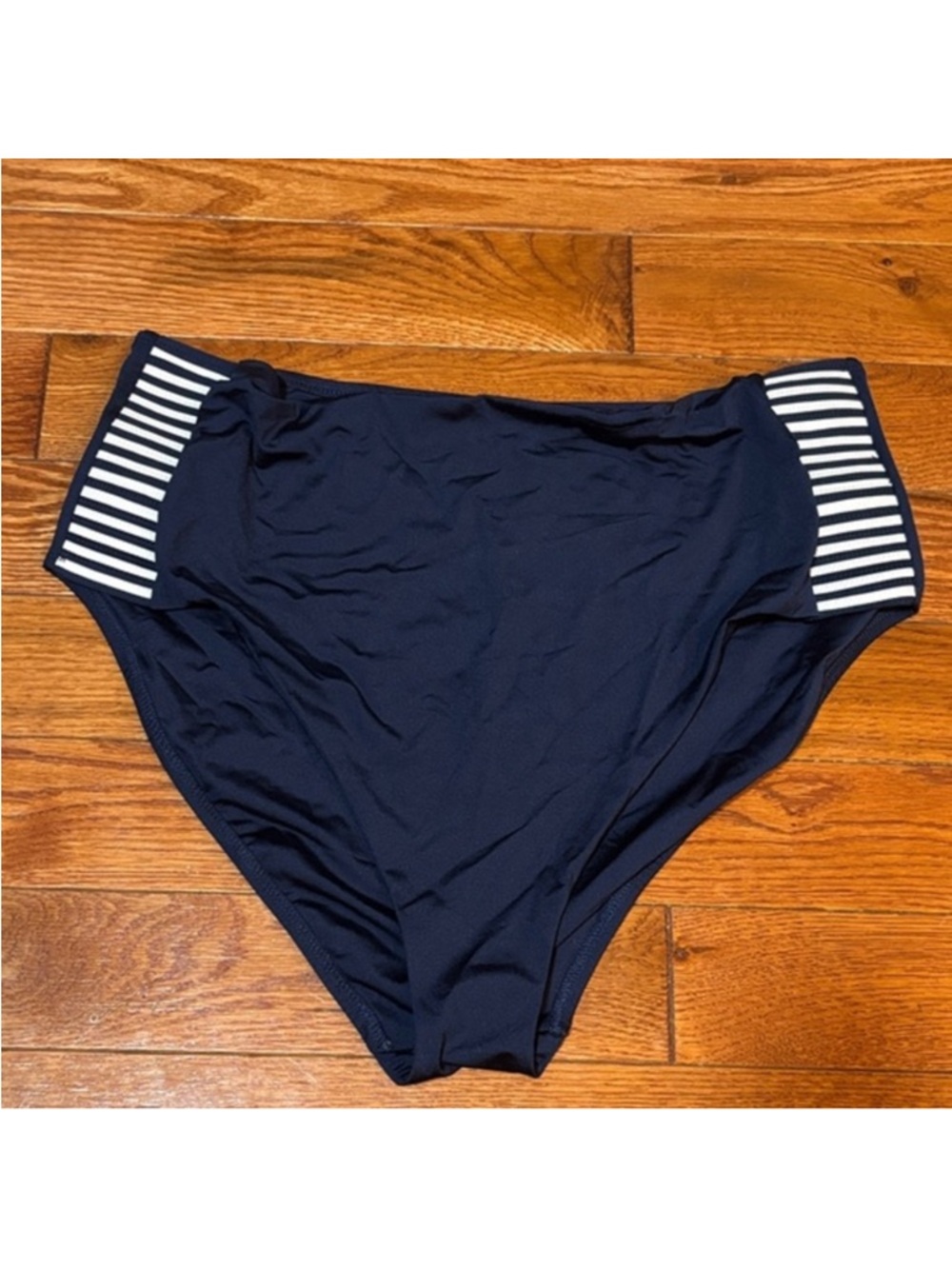 NWT Trina Turk Hi-Waist Navy Blue & White Swim Bottoms (18)